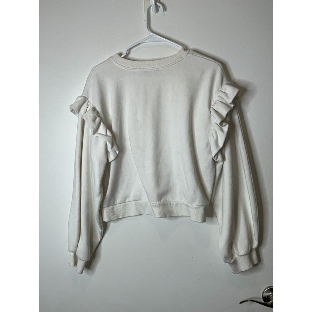 Zara White Ruffle Sweatshirt Size Medium - Picture 4 of 8